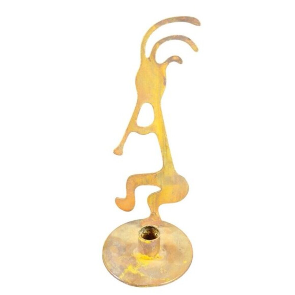 Kokopelli Flute Candle Holder‎ Tea Light Metal Brutalist Rusty Vintage Decor VTG
